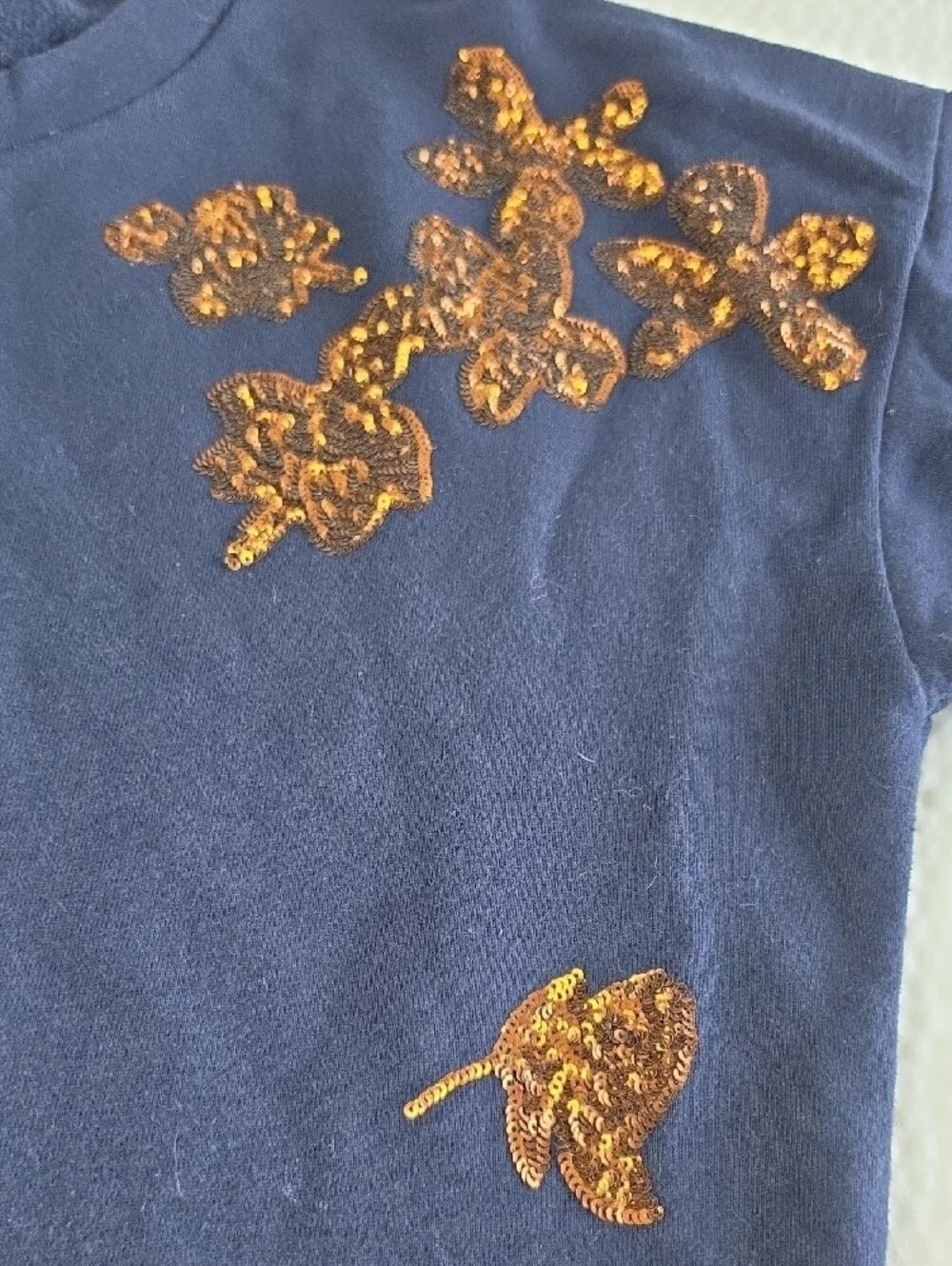 J.CREW | Navy Blue Metallic Copper Sequin Floral Boxy Cotton Sweatshirt | L